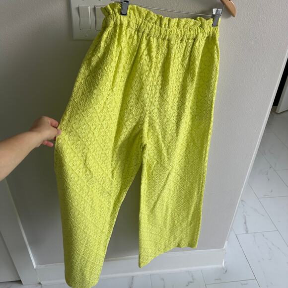 NWT Anthropologie Rare Ollari NY Chartreuse Wide Leg Lave Pants Lime - Picture 2 of 5